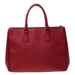 Pre Owned Prada Red Saffiano Lux Leather Large Double Zip Tote