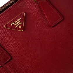 Pre Owned Prada Red Saffiano Lux Leather Large Double Zip Tote