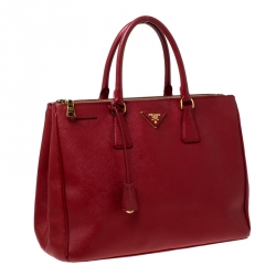 Pre Owned Prada Red Saffiano Lux Leather Large Double Zip Tote