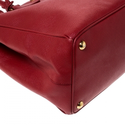 Pre Owned Prada Red Saffiano Lux Leather Large Double Zip Tote