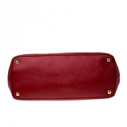 Pre Owned Prada Red Saffiano Lux Leather Large Double Zip Tote