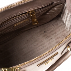 Pre Owned Prada Nude Saffiano Lux Leather Mini Double Zip Tote