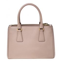 Pre Owned Prada Nude Saffiano Lux Leather Mini Double Zip Tote