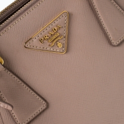 Pre Owned Prada Nude Saffiano Lux Leather Mini Double Zip Tote