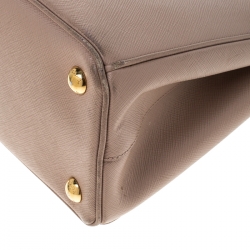 Pre Owned Prada Nude Saffiano Lux Leather Mini Double Zip Tote