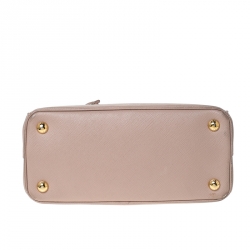 Pre Owned Prada Nude Saffiano Lux Leather Mini Double Zip Tote