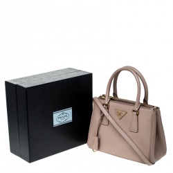 Pre Owned Prada Nude Saffiano Lux Leather Mini Double Zip Tote