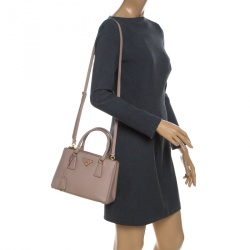 Pre Owned Prada Nude Saffiano Lux Leather Mini Double Zip Tote