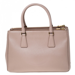 Pre Owned Prada Beige Saffiano Lux Leather Small Double Zip Tote 