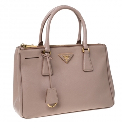 Pre Owned Prada Beige Saffiano Lux Leather Small Double Zip Tote 