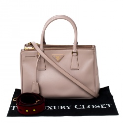 Pre Owned Prada Beige Saffiano Lux Leather Small Double Zip Tote 