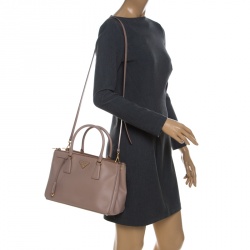 Pre Owned Prada Beige Saffiano Lux Leather Small Double Zip Tote 