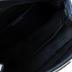 Pre Owned Prada Blue Saffiano Lux Leather Medium Double Zip Tote