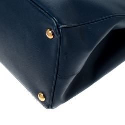 Pre Owned Prada Blue Saffiano Lux Leather Medium Double Zip Tote
