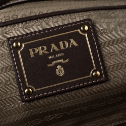 Pre Owned Prada Beige/Brown Jacquard Logo Canvas Bow Shoulder Bag