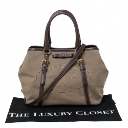 Pre Owned Prada Beige/Brown Jacquard Logo Canvas Bow Shoulder Bag