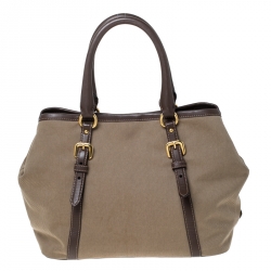 Pre Owned Prada Beige/Brown Jacquard Logo Canvas Bow Shoulder Bag