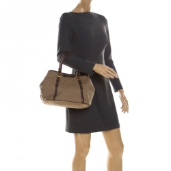 Pre Owned Prada Beige/Brown Jacquard Logo Canvas Bow Shoulder Bag
