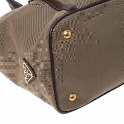 Pre Owned Prada Beige/Brown Jacquard Logo Canvas Bow Shoulder Bag