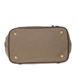 Pre Owned Prada Beige/Brown Jacquard Logo Canvas Bow Shoulder Bag