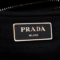 Pre Owned Prada Black Saffiano Leather Medium Double Zip Tote