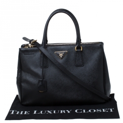 Pre Owned Prada Black Saffiano Leather Medium Double Zip Tote