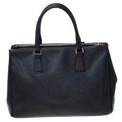Pre Owned Prada Black Saffiano Leather Medium Double Zip Tote