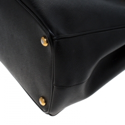 Pre Owned Prada Black Saffiano Leather Medium Double Zip Tote