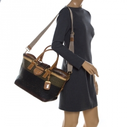 Pre Owned Prada Multicolor Woven Raffia and Python Leather Shoulder Bag