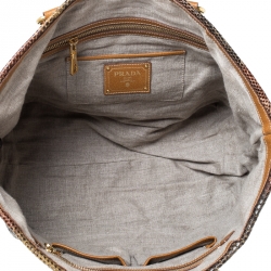 Pre Owned Prada Multicolor Woven Raffia and Python Leather Shoulder Bag