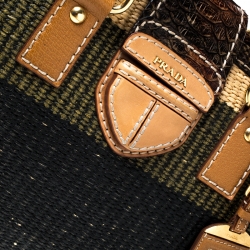 Pre Owned Prada Multicolor Woven Raffia and Python Leather Shoulder Bag