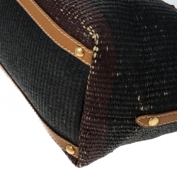 Pre Owned Prada Multicolor Woven Raffia and Python Leather Shoulder Bag