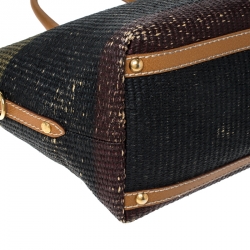 Pre Owned Prada Multicolor Woven Raffia and Python Leather Shoulder Bag