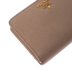 Pre Owned Prada Beige Saffiano Leather Zip Around Compact Wallet