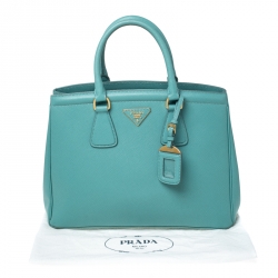 Pre Owned Prada Turquoise Saffiano Lux Leather Parabole Tote