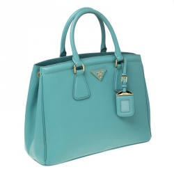 Pre Owned Prada Turquoise Saffiano Lux Leather Parabole Tote