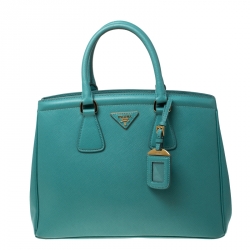 Pre Owned Prada Turquoise Saffiano Lux Leather Parabole Tote