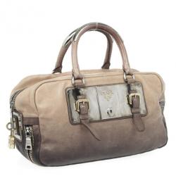 مملوكة مسبقًا Prada Beige &amp; Brown Ombre Glace Leather Zippers Satchel Bag 