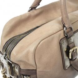مملوكة مسبقًا Prada Beige &amp; Brown Ombre Glace Leather Zippers Satchel Bag 