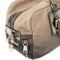 مملوكة مسبقًا Prada Beige &amp; Brown Ombre Glace Leather Zippers Satchel Bag 
