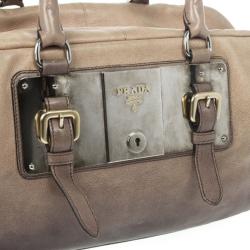 مملوكة مسبقًا Prada Beige &amp; Brown Ombre Glace Leather Zippers Satchel Bag 