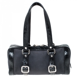 Pre Owned Prada Black Canvas and Crocodile Leather Satchel