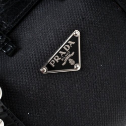 Pre Owned Prada Black Canvas and Crocodile Leather Satchel