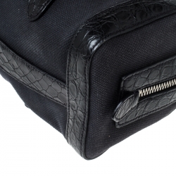 Pre Owned Prada Black Canvas and Crocodile Leather Satchel