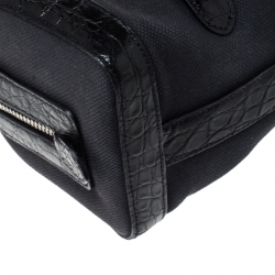 Pre Owned Prada Black Canvas and Crocodile Leather Satchel