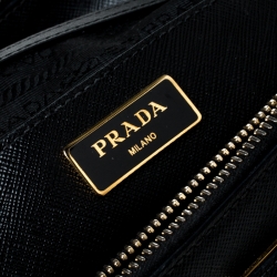 Pre Owned Prada Black Saffiano Leather Medium Double Zip Tote