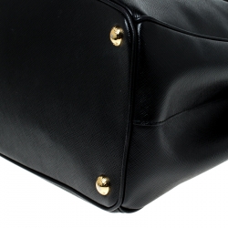Pre Owned Prada Black Saffiano Leather Medium Double Zip Tote