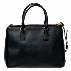 Pre Owned Prada Black Saffiano Leather Medium Double Zip Tote