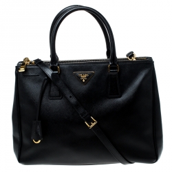 Pre Owned Prada Black Saffiano Leather Medium Double Zip Tote