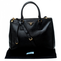 Pre Owned Prada Black Saffiano Leather Medium Double Zip Tote